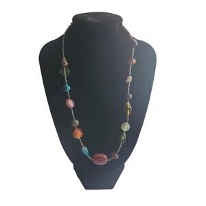 Lia Sophia Garnet Quartz Seed Bead Necklace 19in Artisan Boho Lobster Clasp